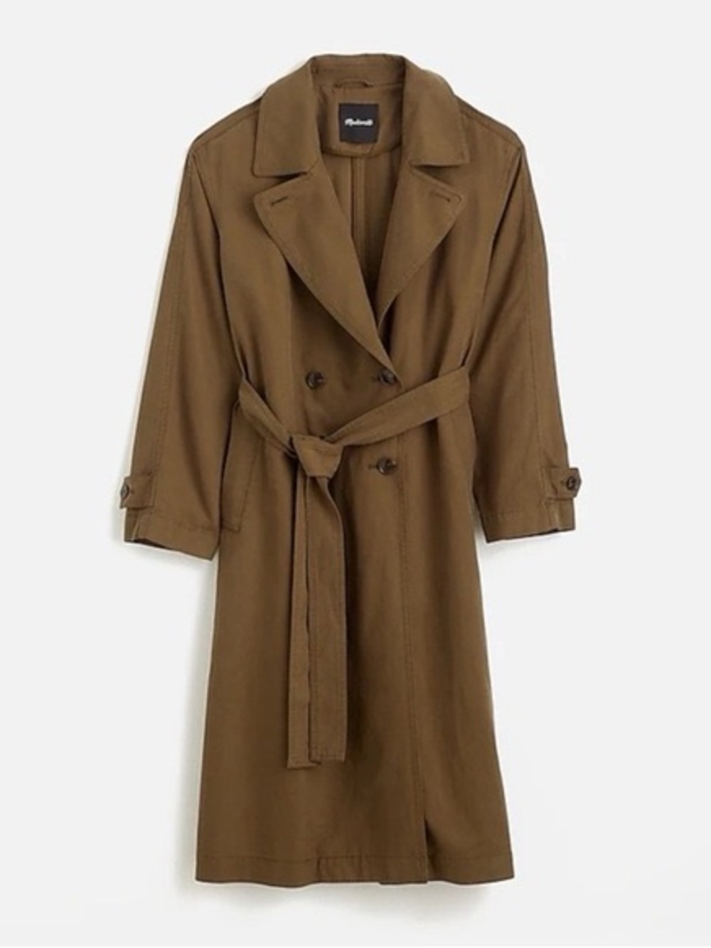 Madewell Double-Breasted Trench Coat - Dark Olive Drapey Twill Size Small